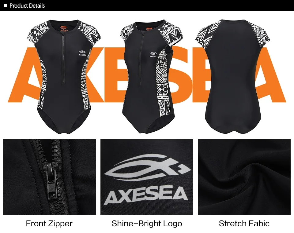 AXESEA, женский спортивный купальник, цельный, Рашгард, без рукавов, из кусков, пляжная одежда, для серфинга, купальник на молнии спереди, купальный костюм