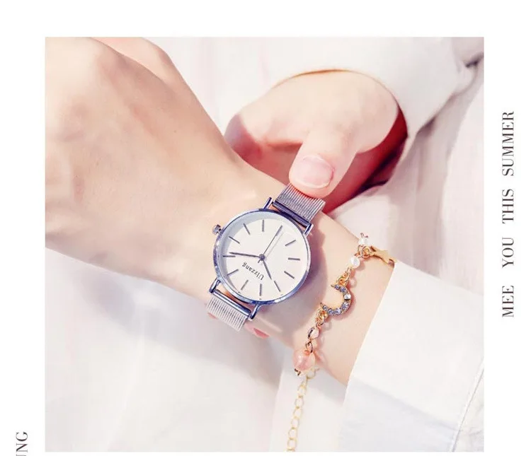 

Hot Selling Mesh Belt Steel Watch Female Ins Simple Graceful Trendy Women's Watch Waterproof Student Relogio Feminino