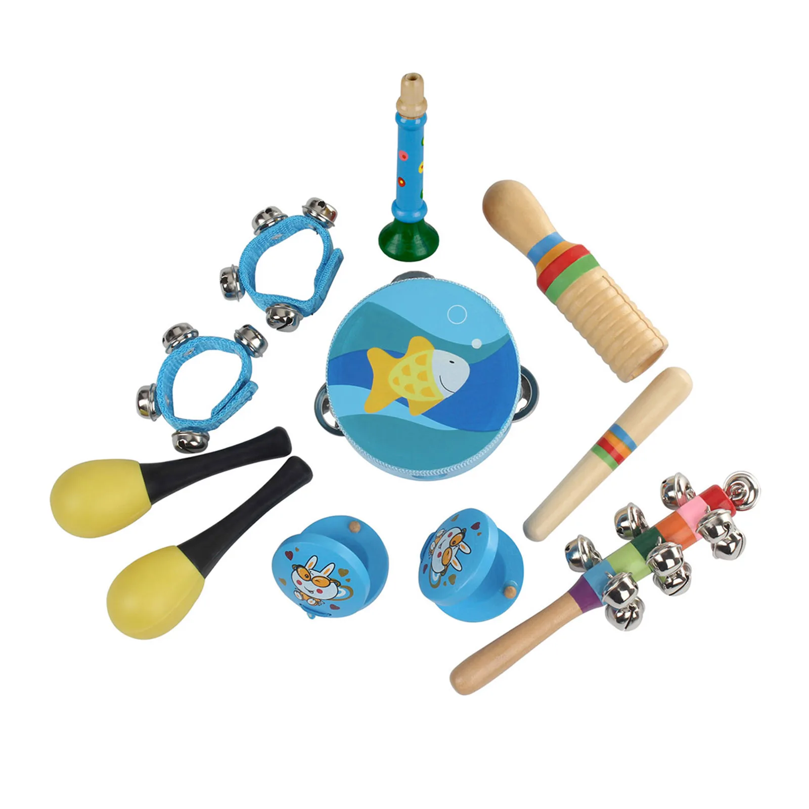 

11pcs Wood Baby Rattle Toy Musical Instruments Set Kid Early Music Percussion Handbell Music Sound Toy Educational Teaching Aids