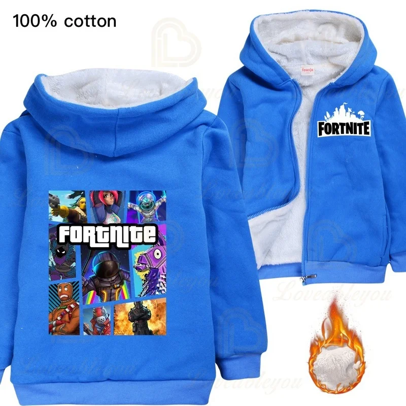 

FORTNITE Hoodies Boys Girls Fashion Sweatshirts Kids Full Zipper Winter Warm Coats Teenager Hoody Children Cotton Clothing