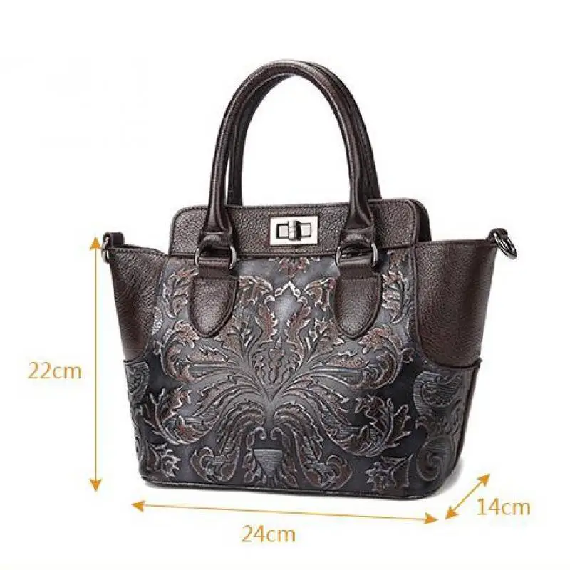 

YourSeason 2021 Female Retro Handmade Genuine Leather Floral Messenger Bags Hasp Soft Ladies Shoulder Embossing Zipper Handbags