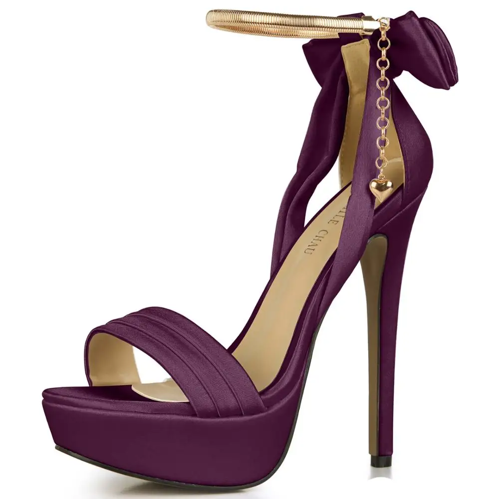 Атласная Свадебная обувь вечеринка цепи Ремешок на щиколотке высоком каблуке