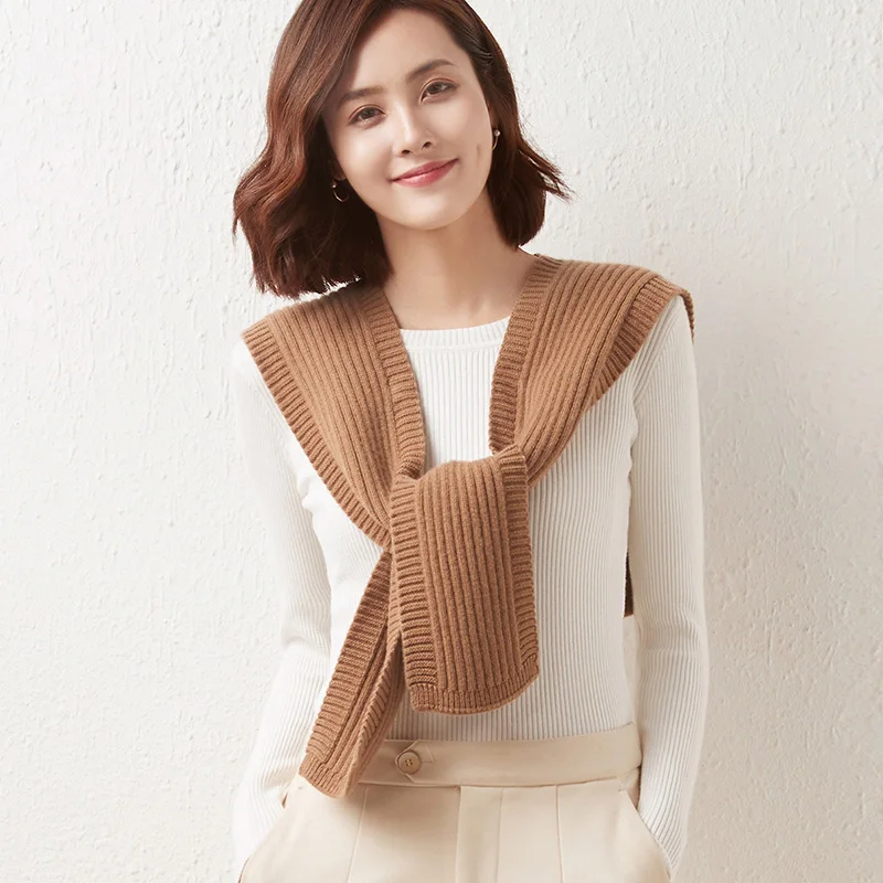 

MeetMetro Women Knitted Shawl 100%Wool Autumn Knit Shawl Solid Winter Warm Knitted Knotted Scarf Female Neck Shawl Collar Wraps