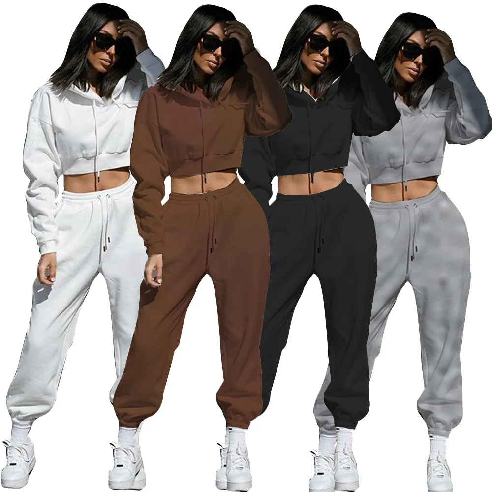 

100% cotton Jogger Hoodie two piece pants Custom Logo Women Sport Suit Outfits Sets Women Sets 2 Piece set