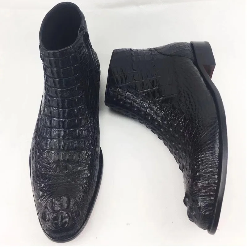 Мужские зимние ботинки ручной работы из натуральной крокодиловой кожи с низким