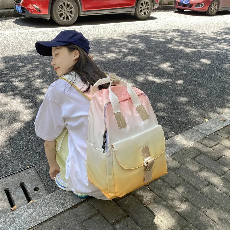 

2022 Preppy Gradient Candy Colors Backpack Women Waterproof Backpacks Fancy High School Bags for Teenage Girl Cute Travel Bag