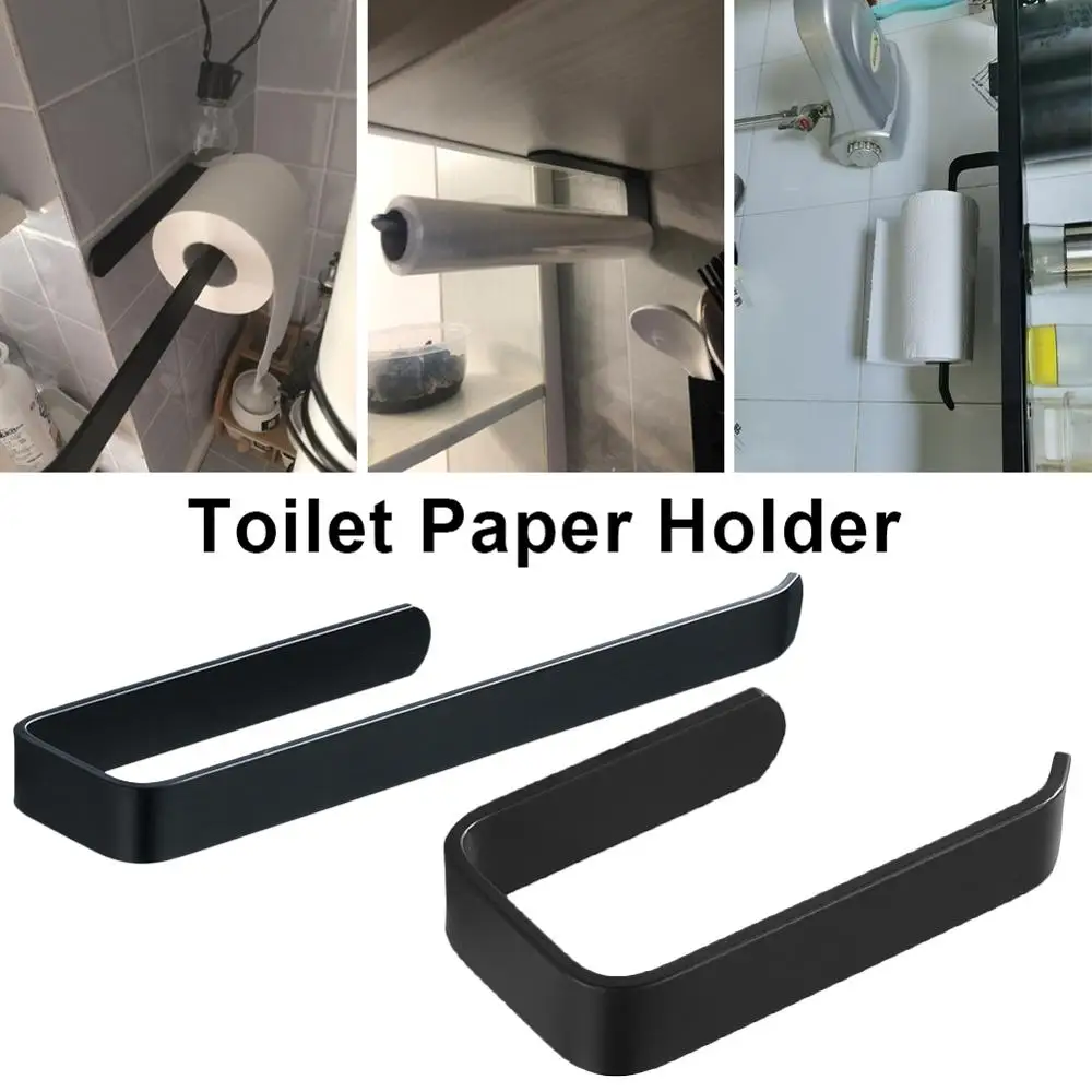 

Acrylic Toilet Paper Holder Wall-Mounted Bathroom Kitchen Roll Paper Towel Holder Hook Modern Black Hanger Home Essentials