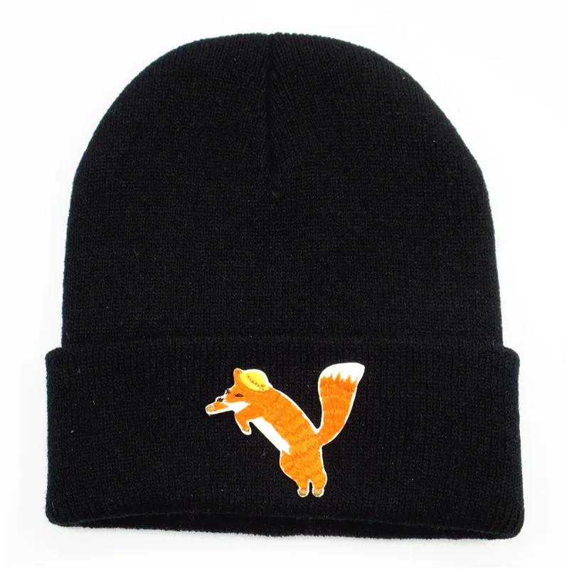 

Cotton fox animal embroidery Thicken knitted hat winter warm hat Skullies cap beanie hat for kid men women 309