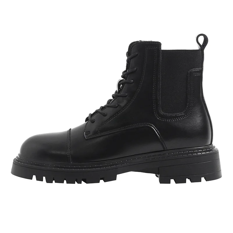 

Genuine Leathers Boots for Women 2022 Spring Women's Shoes On Heels Fashion Chunky Jacket Ankle Boots Females Black Shoes Woman