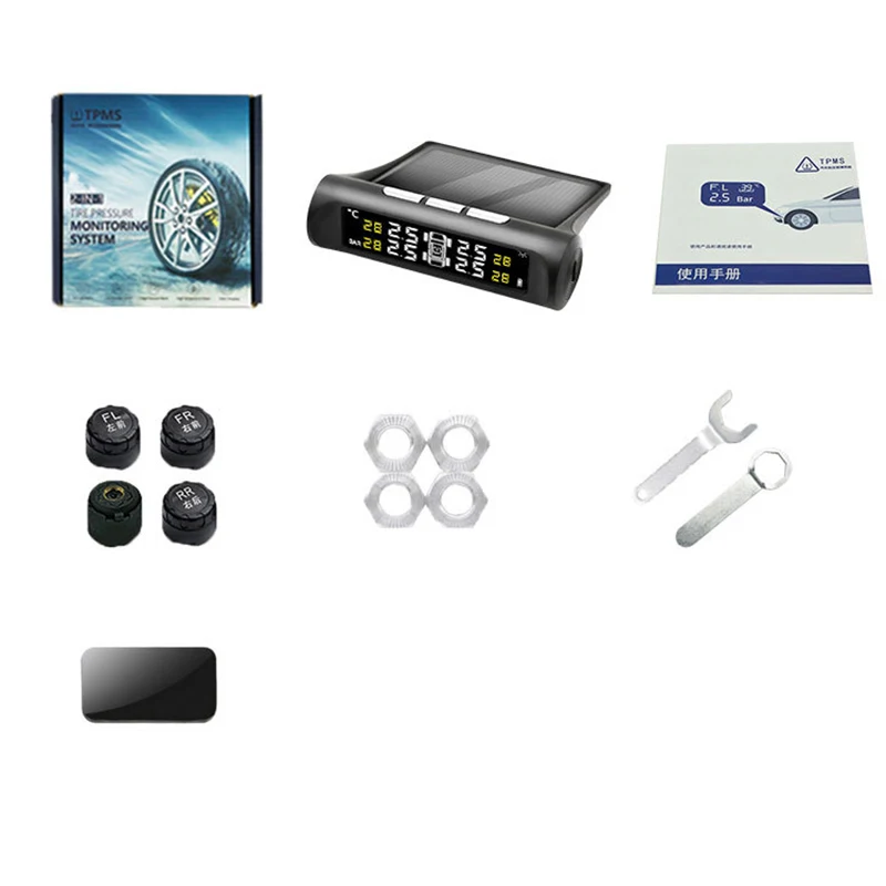 

Solar Power TPMS Car Tire Pressure Alarm Monitor System Auto Security Alarm Systems Tyre Pressure Digital LCD Display