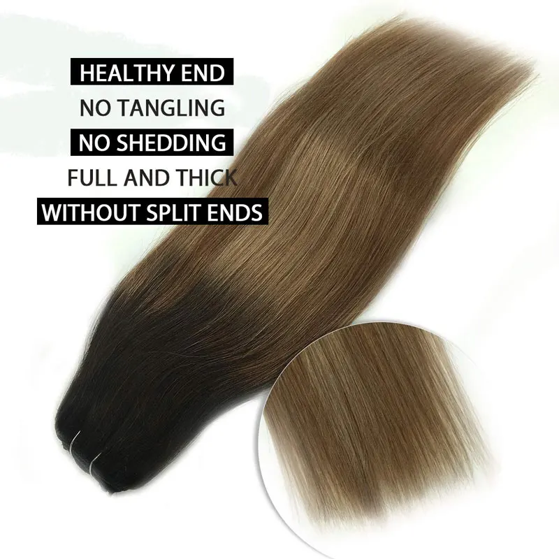 Pelo recto Clip en extensiones de cabello humano negro Natural 7 unids/set cabeza completa juegos 120G pelo Remy marrón rubio miel Ombre