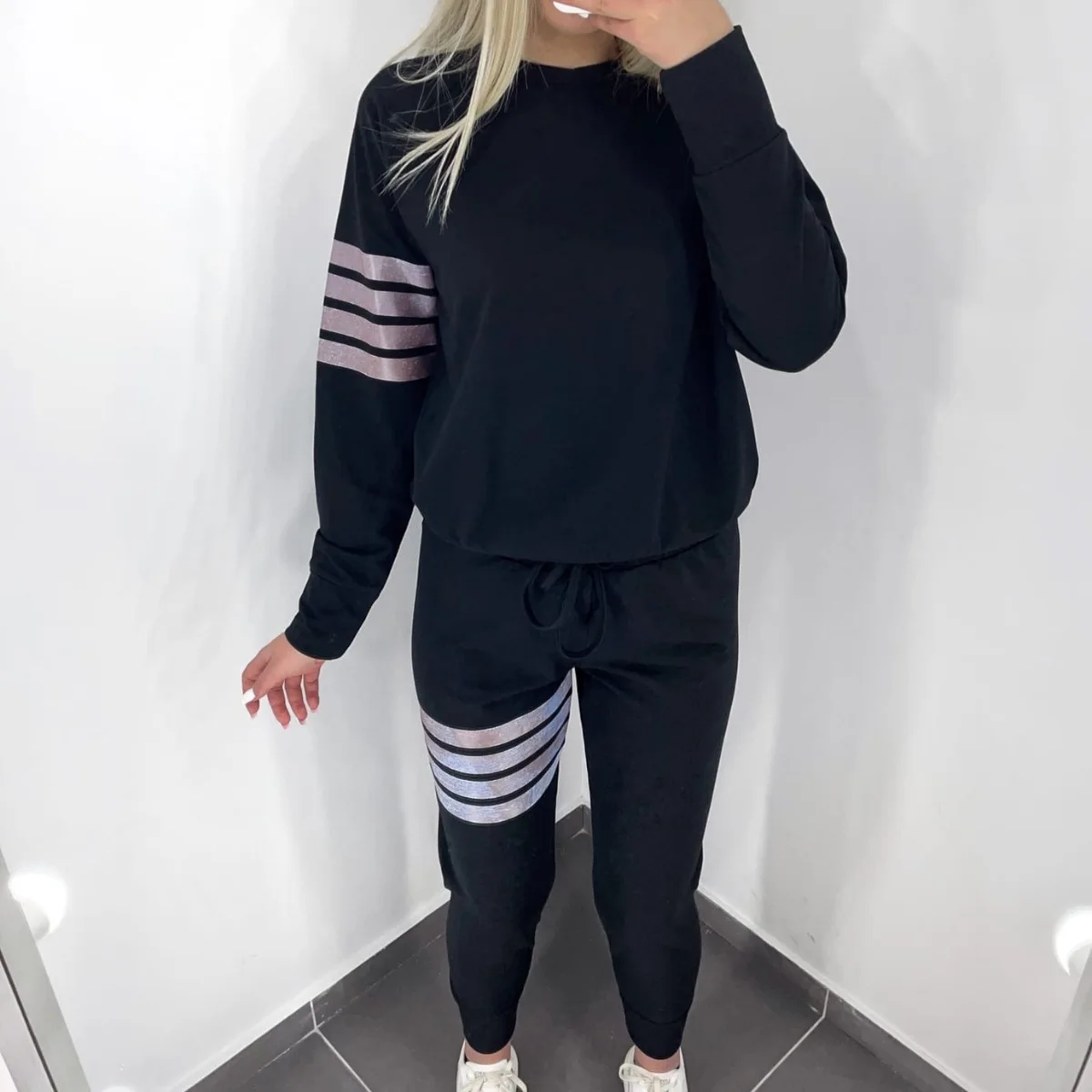 

2021 Two Pieces Tracksuit Wives Women's Chandal Ropa De Mujer Stripe Sweatshirt Outfits Sports Jogging Femme Suits Female Sets