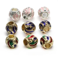 10pcslor enamel charms beads accessories metal round loose spacer beads for jewelry making diy handmade bracelet nekclace craft