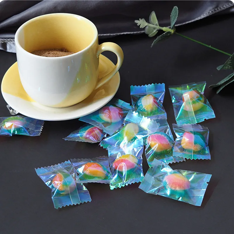 

100Pcs Rainbow Color Change Transparent Flat Pocket Candy Sugar Cookies Machine Sealed Bags Party Gift Packaging