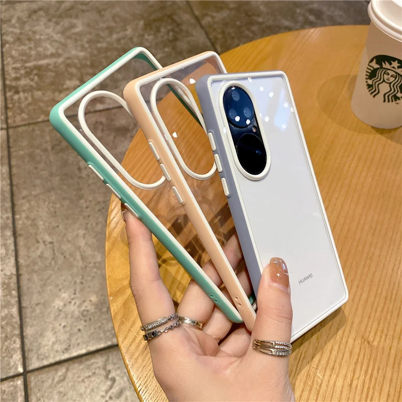 

Blank Clear Case For Huawei P50 Pro Candy Color TPU Shockproof Absorbing Corners Transparent Acrylic Ultra Slim Thin