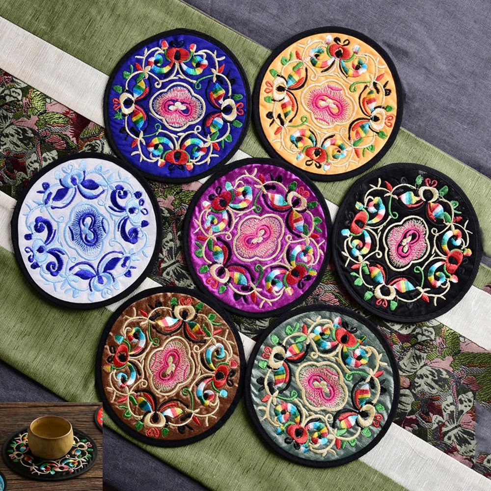 Подставки для скатерть стаканчик в китайском стиле с круговой вышивкой 16 видов |