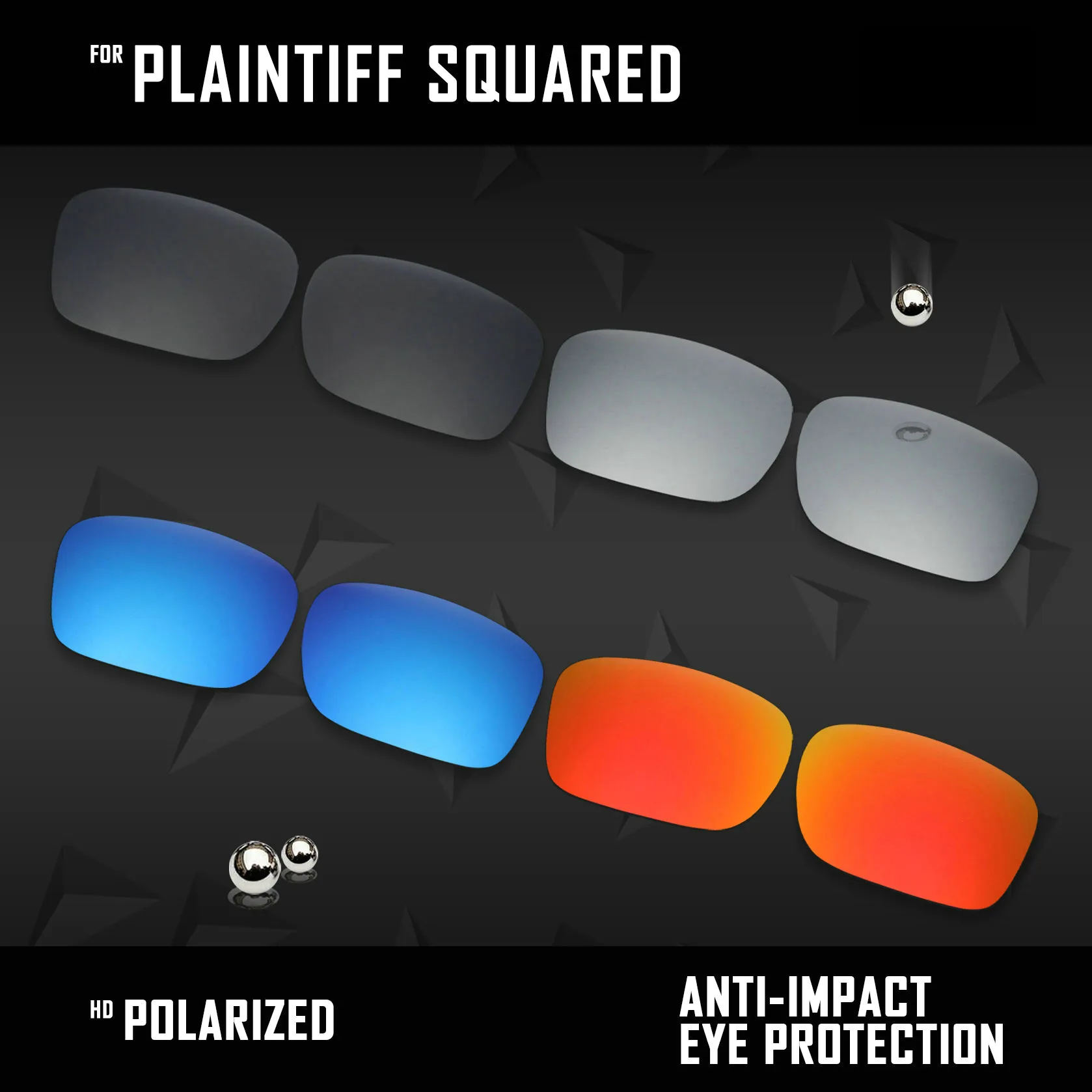 

OOWLIT 4 Pairs Polarized Sunglasses Replacement Lenses for Oakley Plaintiff Squared OO4063-Black & Silver & Ice Blue & Fire Red