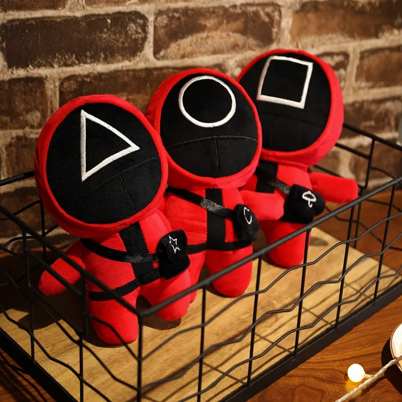 

25cm Squid Game Anime Plushie Cartoon Plush Doll Triangle Square Circle Toys Kid Red Soft Cute Pillow Sofa Bedroom Decoration