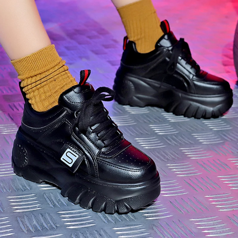 Женские кроссовки на толстой подошве Ulzzang повседневная обувь платформе лоферы