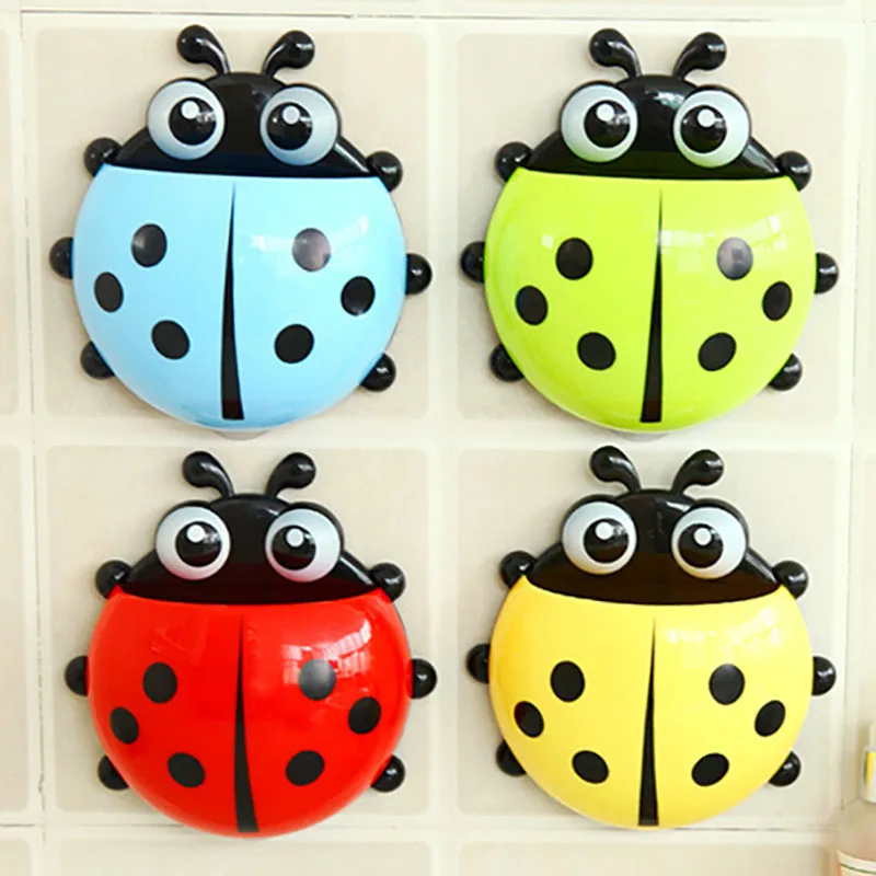 

1Pcs Kids Toothpaste Organizer PP/PVC Wall Suction Children Toothbrush Holder Cute Ladybug Pattern Toothbrush Holder Rack