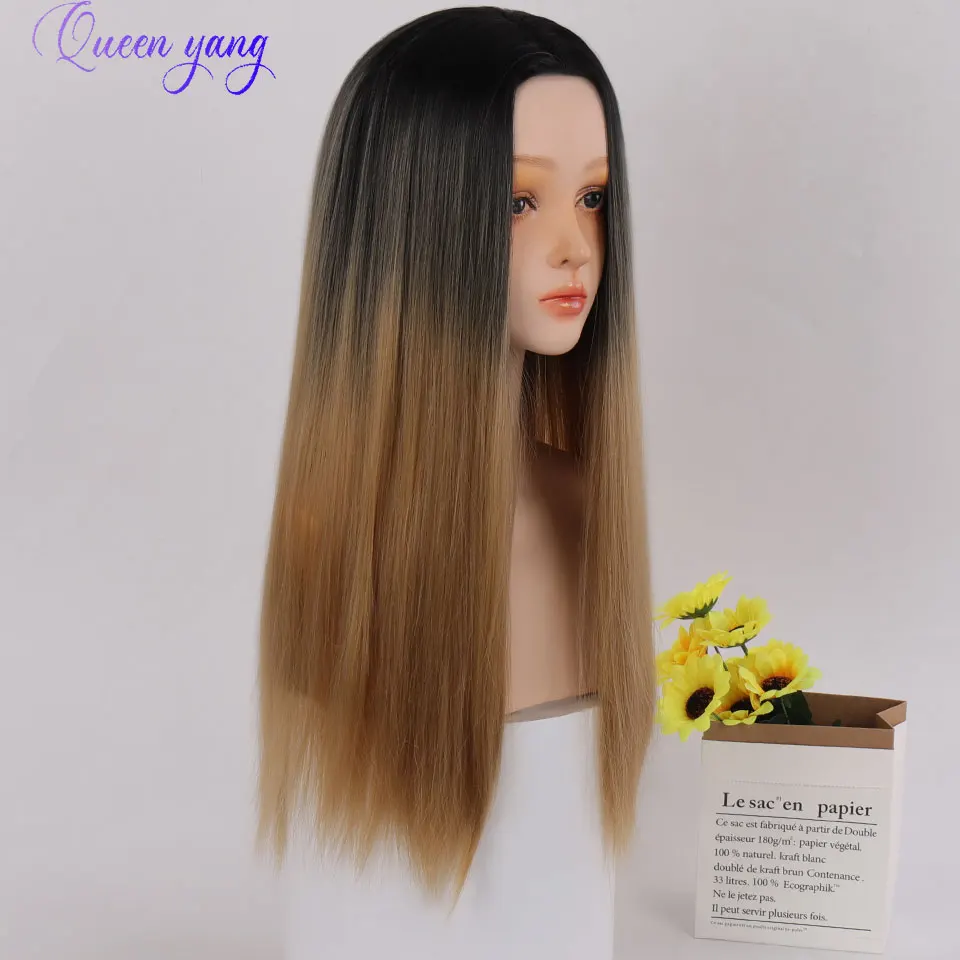 

QUEENYANG Synthetic Ombre Long Straight Lolita Natural Pink Hair Wig Cosplay Wigs for Womens High temperature fiber