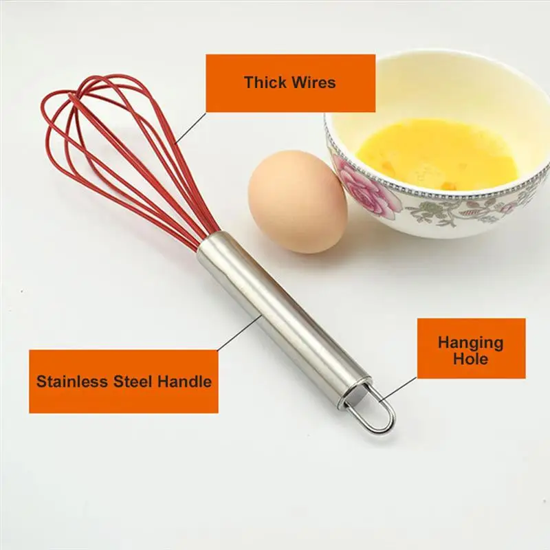 

Manual Whisk Stainless Steel Handle Silicone Egg Whisk Balloon Wire Whisk Set Egg Beater Kitchen Cooking Baking Tool