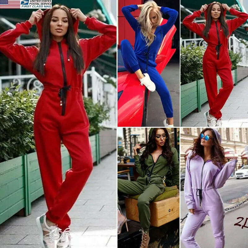 Комбинезон женский спортивный повседневный ромпер с длинным рукавом и капюшоном