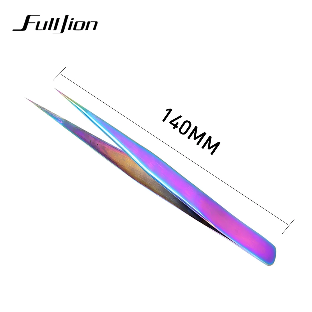 Fulljion изогнутые прямые пинцеты для бровей из нержавеющей стали c радужным