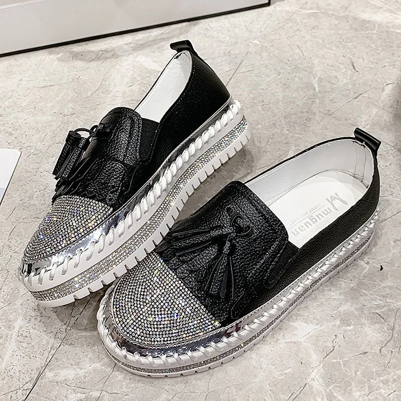 

Rimocy Loafers Shoes Women Silver Crystal Slip on Platform Casual Shoes Woman Plus Size 43 Flat Heels Sneakers Mujer Autumn 2020