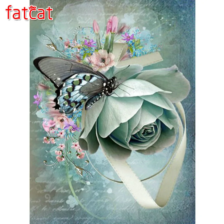 

Алмазная 5d картина FATCAT diy, вышивка с розой, бабочкой, распродажа, полноразмерная мозаика с квадратными и круглыми стразами, наклейки для дома...