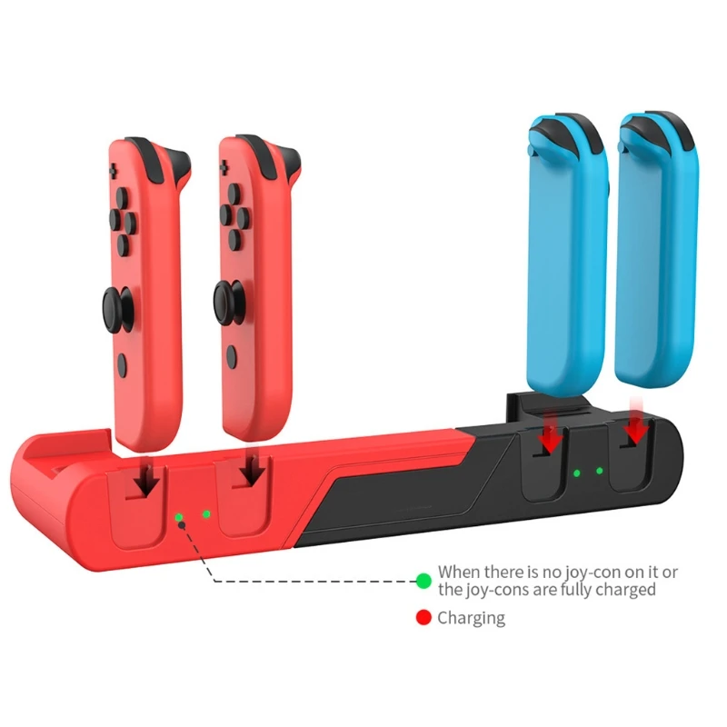 

4 in 1 Charging Station with LED Indicator for N-Switch, Charger Dock with 2 Game Card Slot+Dual USB2.0 Port for Joy-Con