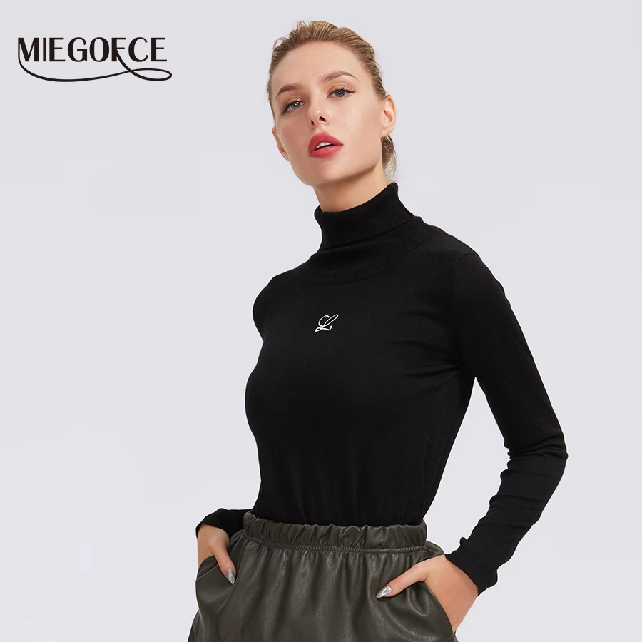 Miegofce 2019 Женская теплая водолазка однотонная из плотного полиэфирного волокна