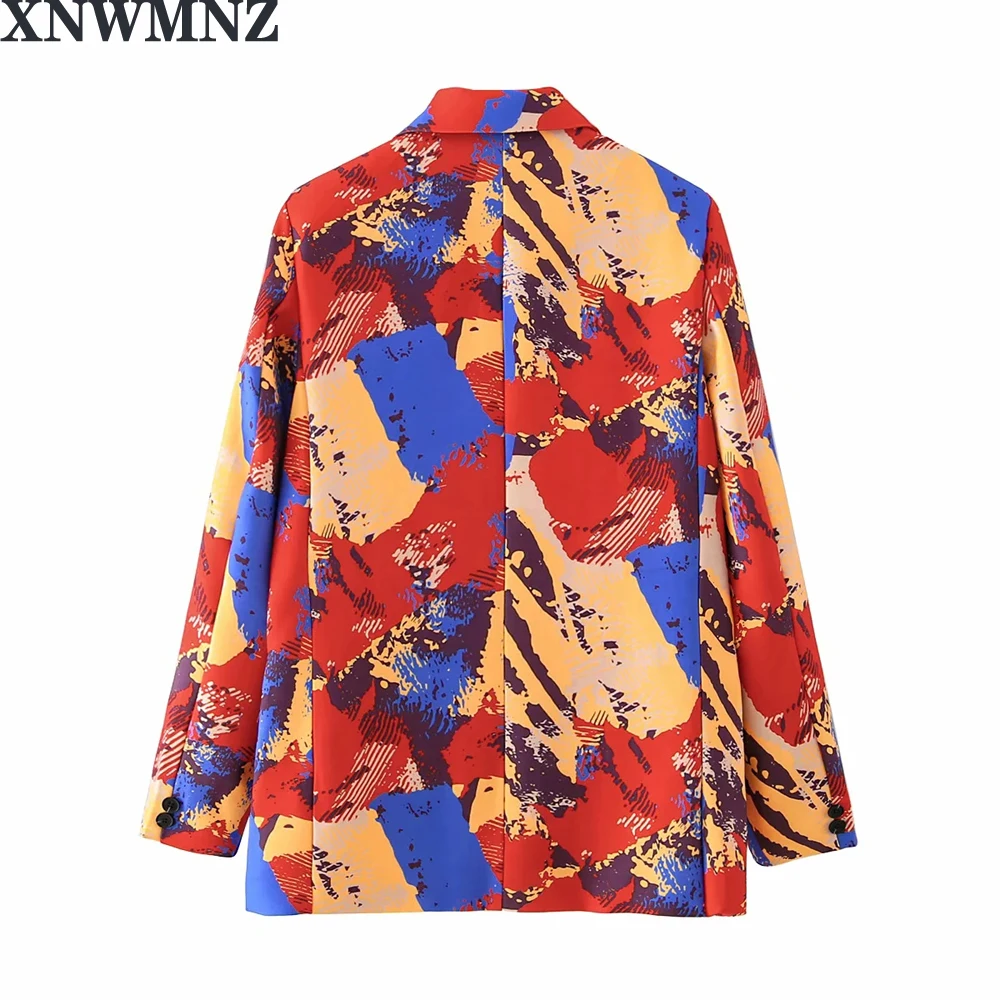 

Za Women Street Fashion Blazers Loose Double Breasted Suit Graffiti Printed Mid Long Coat Pocket Streetwear Casual Jacket Female