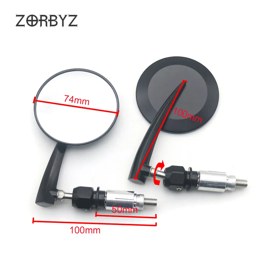 Черные мотоциклетные боковые зеркала заднего вида ZORBYZ с круглой ручкой в стиле