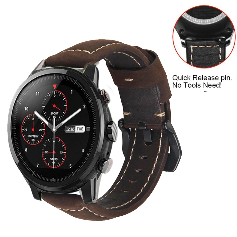 Кожаный ремешок для часов Huami Amazfit Stratos 2 S/GTR 47 мм/Galaxy Watch 42 46 мм Gear S2 S3 смарт браслет 20