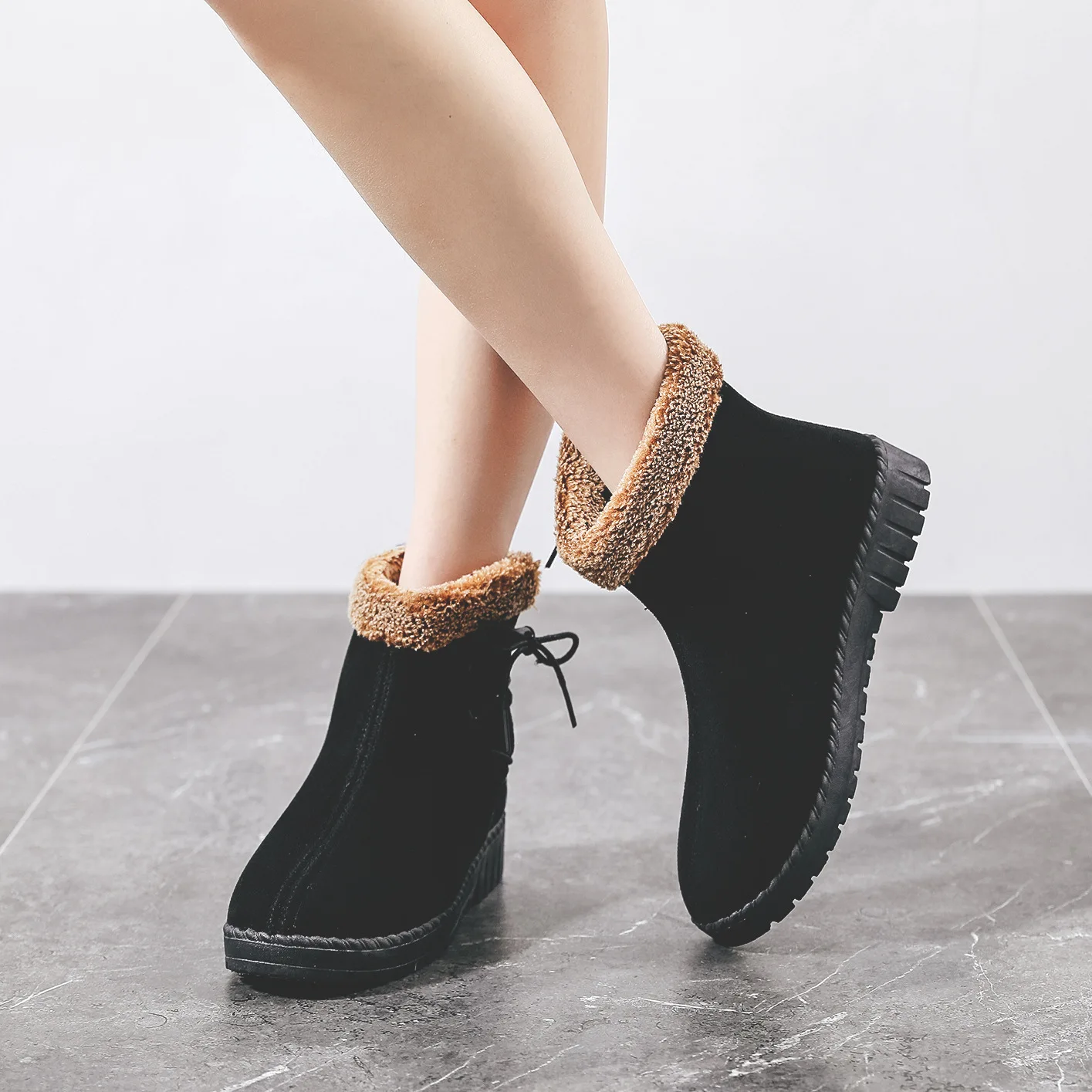 

Женские зимние ботинки, теплые короткие меховые плюшевые зимние ботильоны, женские замшевые ботинки на платформе, женские удобные ботинки ...