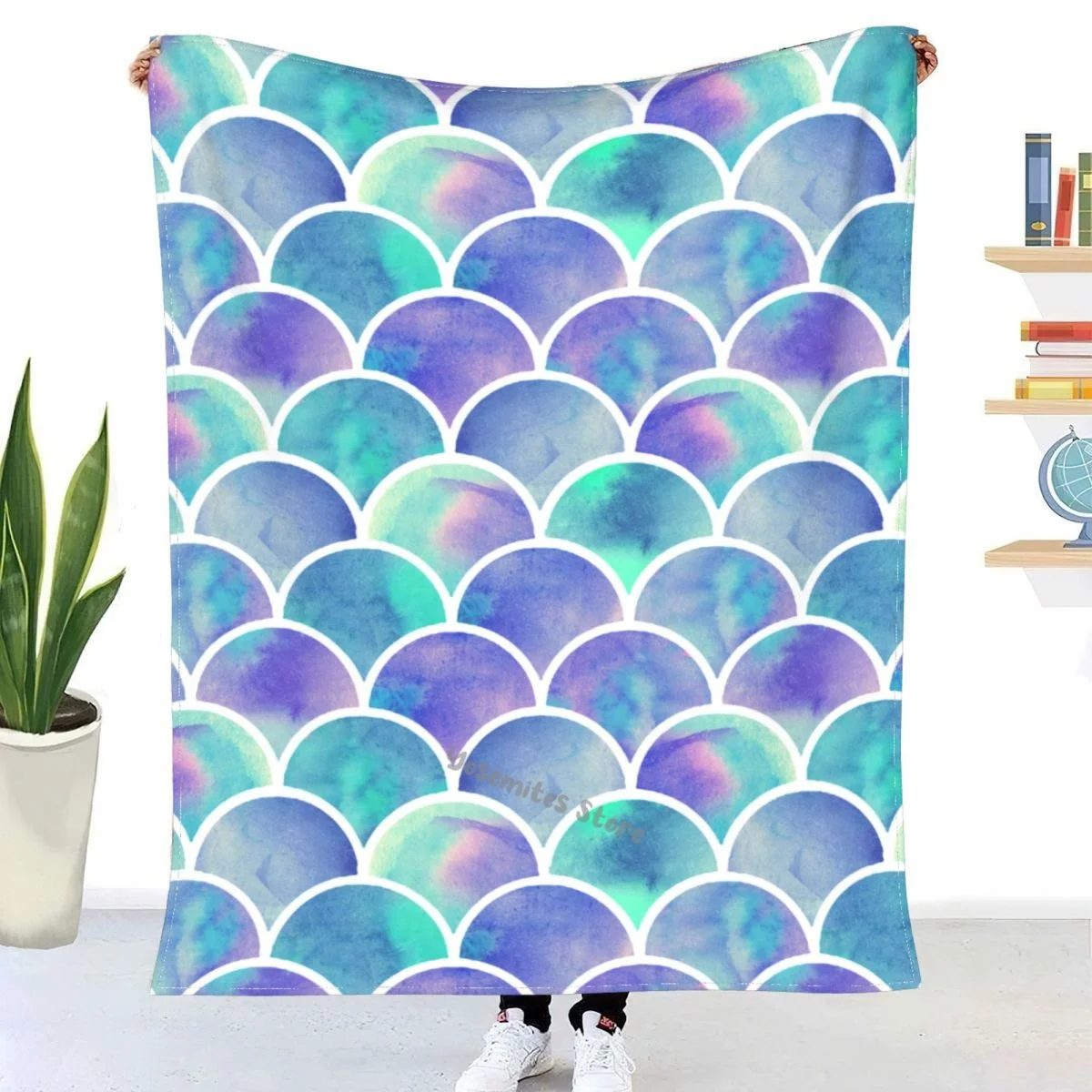 

Mermaid Tail Fish Scales Throw Blanket Sherpa Blanket Bedding soft Blankets