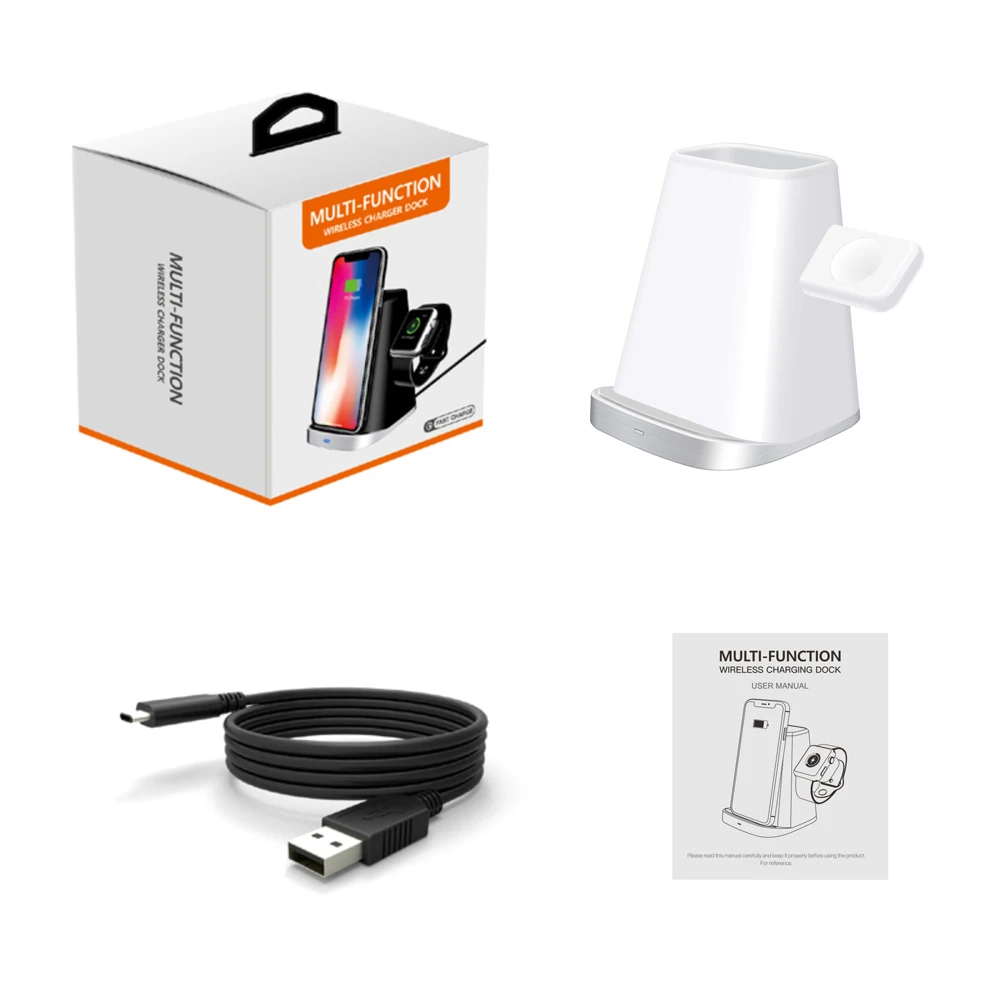Беспроводная зарядная док станция 3 в 1 Qi для Apple Watch Airpods Pro iPhone 12 XS XR XsMax 8X11 Max