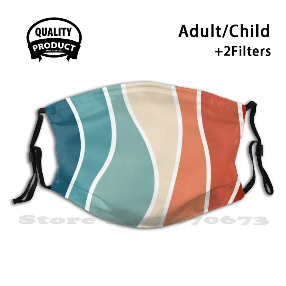 

Цветная многоразовая маска для рта с волнами в стиле ретро, крутые Забавные Маски с фильтром, Цветные Волнистые волнистые Ретро маски в стил...