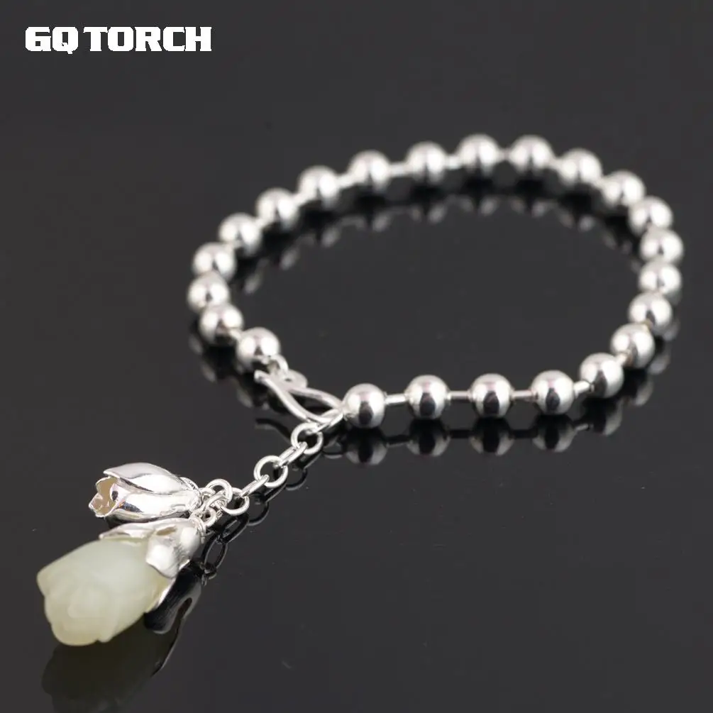 Настоящая женская модель браслетов с подлинным нефритовым шармом в форме