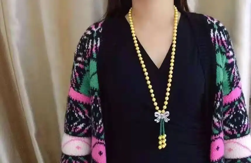 

90cm long 10mm gold shell pearl green stone necklace micro inlay zircon butterfly accessories sweater necklace fashion jewelry
