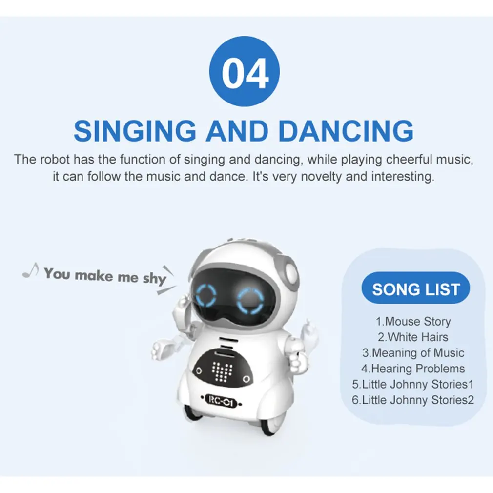 

1pcs Intelligent Mini Pocket Robot Walk Music Dance Toy Light Voice Recognition Conversation Repeat Smart Interactive Kids Gift
