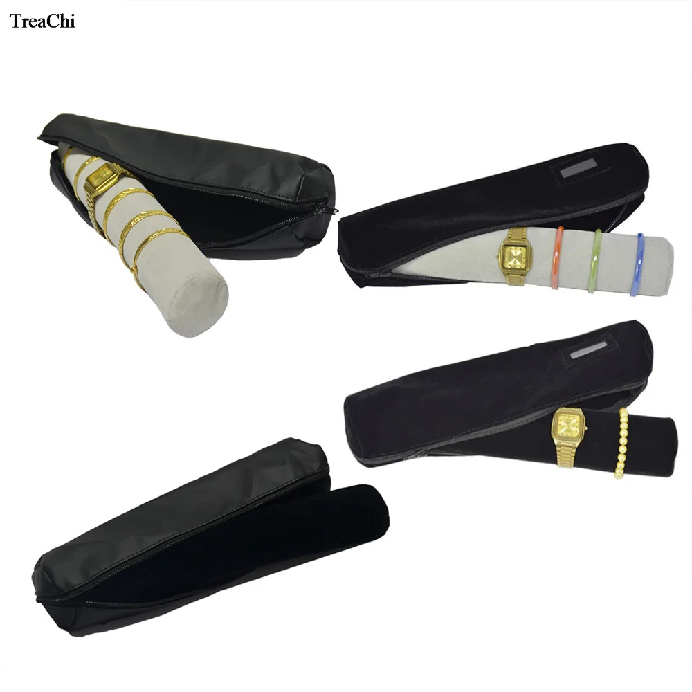 

Sale Velvet Soft Bar Watch Bracelet Jewelry Display Storage Zipper Travel Bag Bangle Organizer Watch Chain Display PU Roll Bag