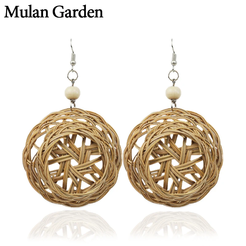 Женские серьги ручной работы M & G корейские из ротанга в большой деревянной