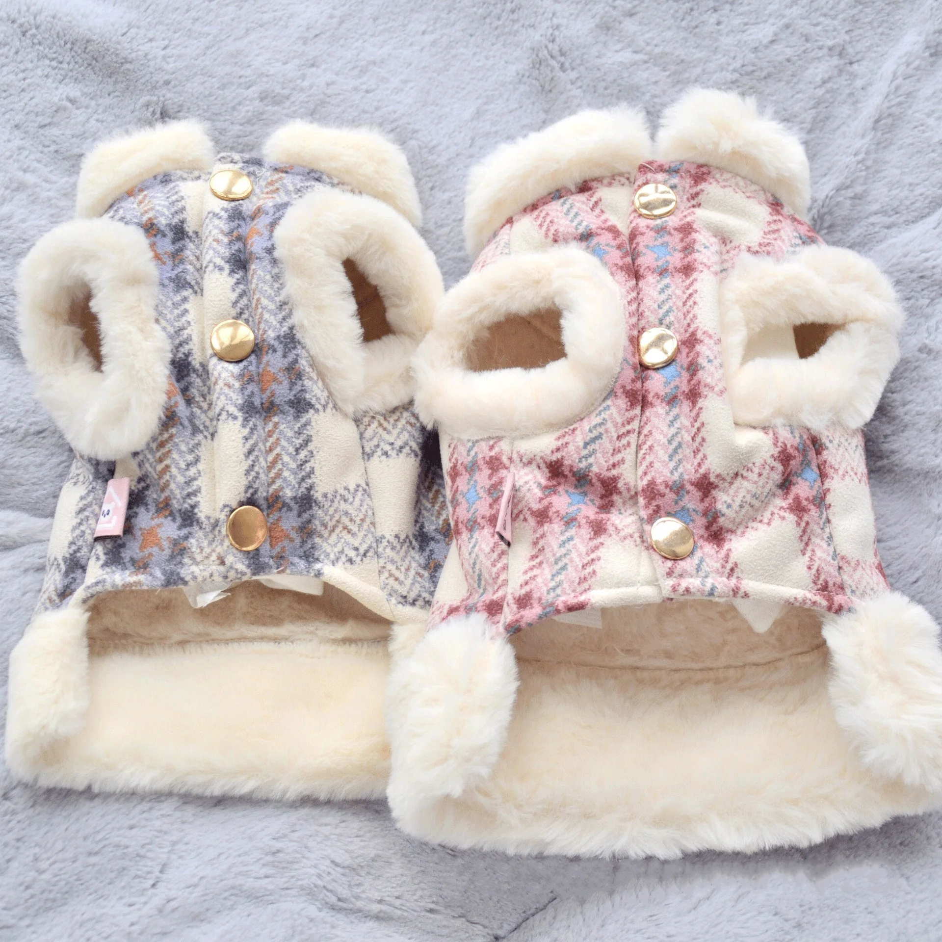 

Dog Autumn And Winter Warm Clothes New Thicker And Can Be Connected To Traction Clothes Pet Clothes Plaid Jacket -40