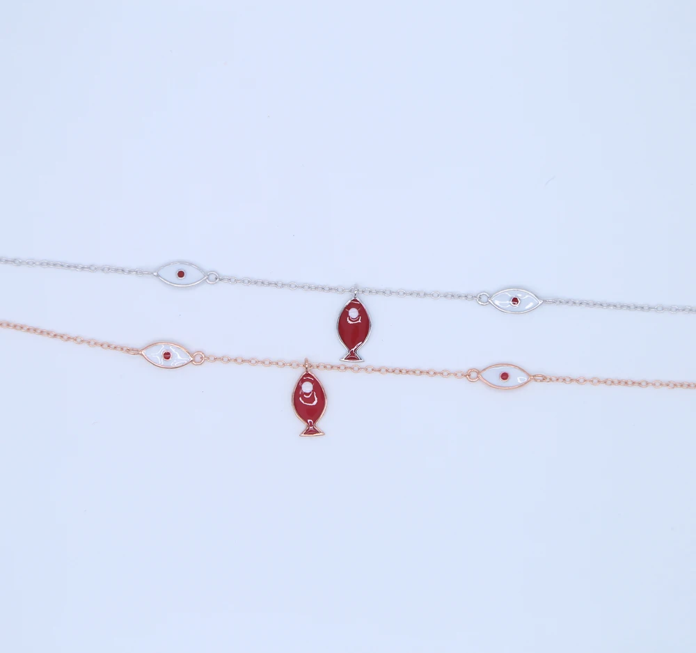 100% Стерлинговое Серебро 925 пробы тонкая эмаль рыба сглаза шарм серебро розовое