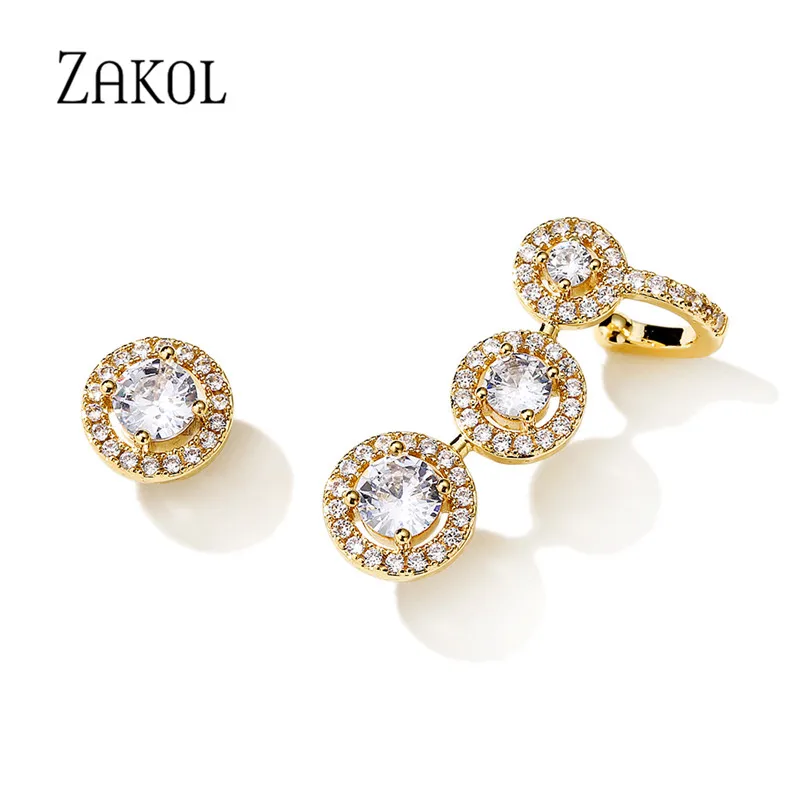 

ZAKOL New Fashion Round Shape Cubic Zirconia Stud Earrings Luxury Wedding Engagement Ear Hooks Jewelry for Women EP2927