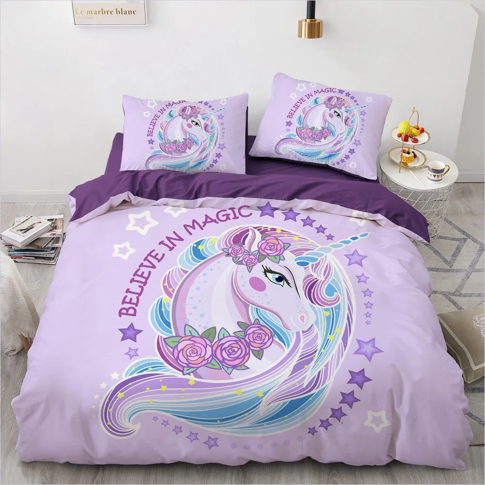 

Classic 3D Bedding Set White Duvet Cover Set Comforter Double King Queen Double Single Unicorn Cartoon Design Custom Bedclothes