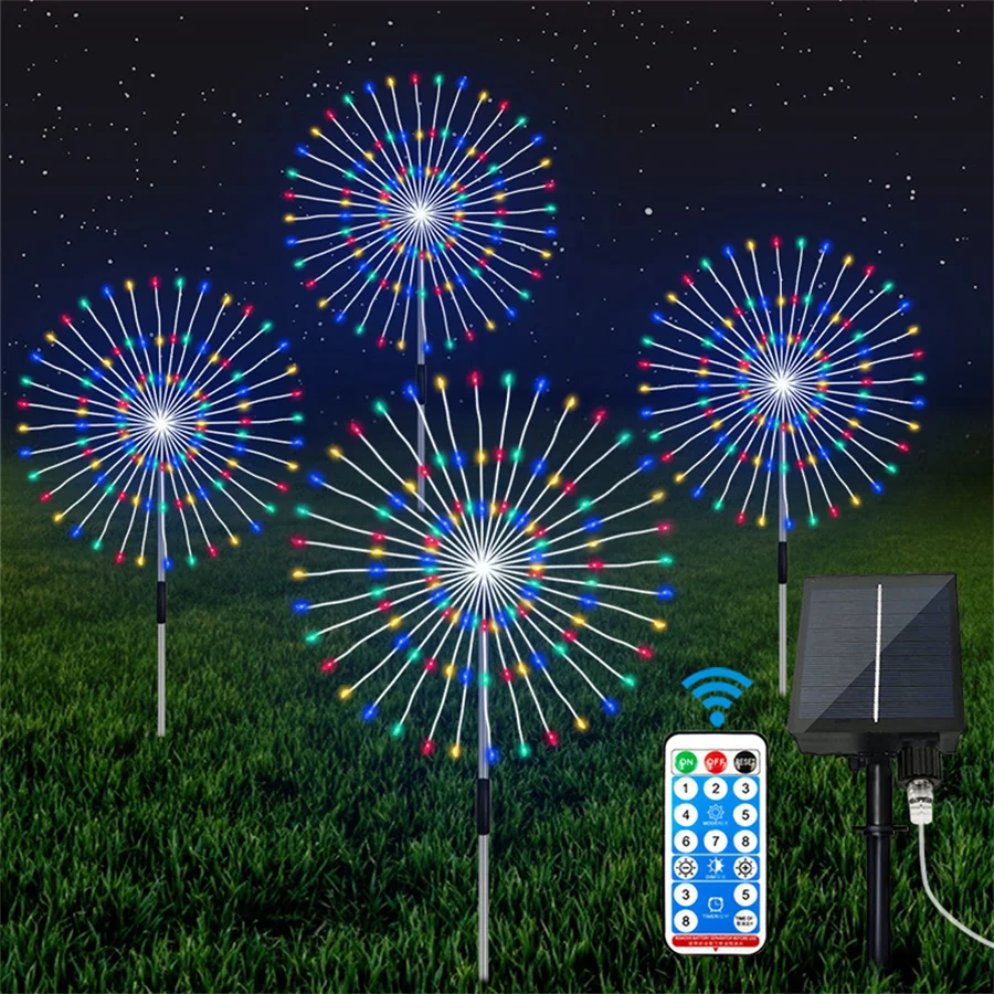 

4 In 1 Fireworks Solar Garden Lights Outdoor Firework Light 480LED Starburst Sparklers Sticks Stake For Christmas Weddings Party