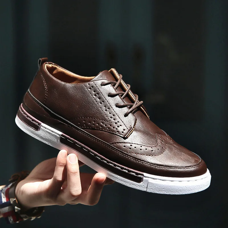 Кроссовки мужские из ПУ кожи Вулканизированная подошва Прошитые повседневные